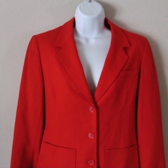 Vintage Pendleton Bright Red Button Up Virgin Wool Women's Blazer Jacket, USA - Picture 3 of 10